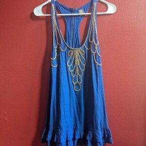 Free People Blue & Gold Metallic Sleeveless Tunic